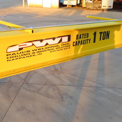 PWI 1 Ton Underhung Bridge Crane 50' Span 49' Travel Powered End Trucks 3Ph