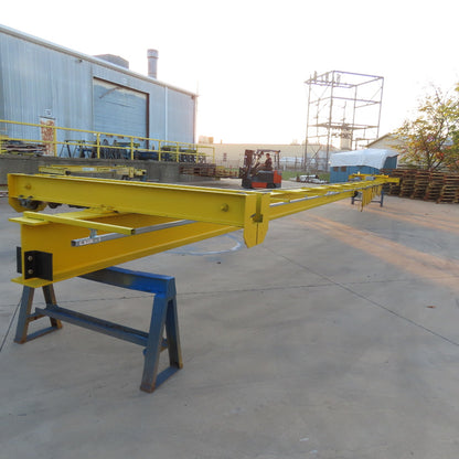 PWI 1 Ton Underhung Bridge Crane 50' Span 49' Travel Powered End Trucks 3Ph