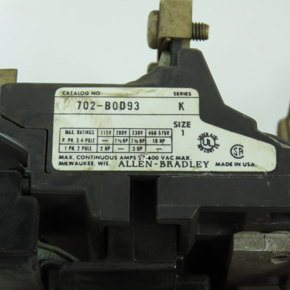 Allen Bradley 702-BOD93 SerK Size 1 Motor Starter Contactor 10HP 120V Coil Lot/2
