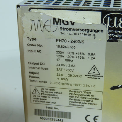 Micro-Epsilon PH70-2403/S 15.8243.500 24V DC 2.5A Power Supply 120/230VAC Input