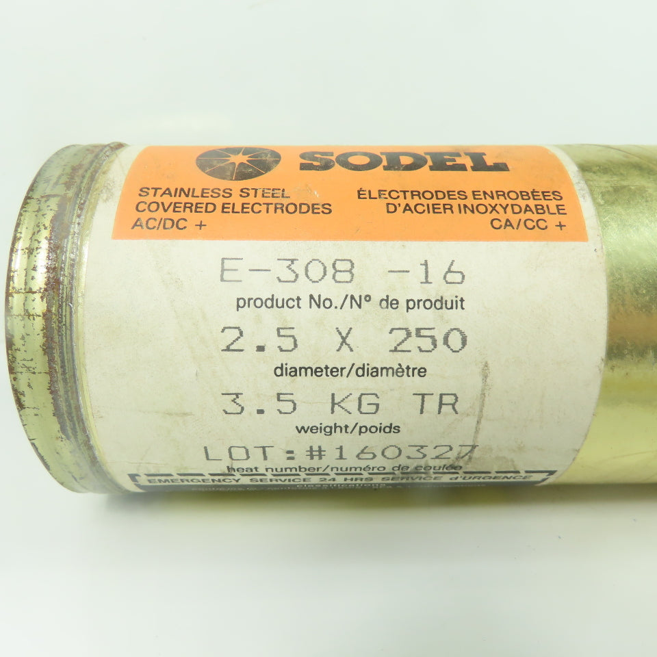 Sodel E-308-16 Stainless Steel Covered Electrodes 6LBS 2.5 x 250