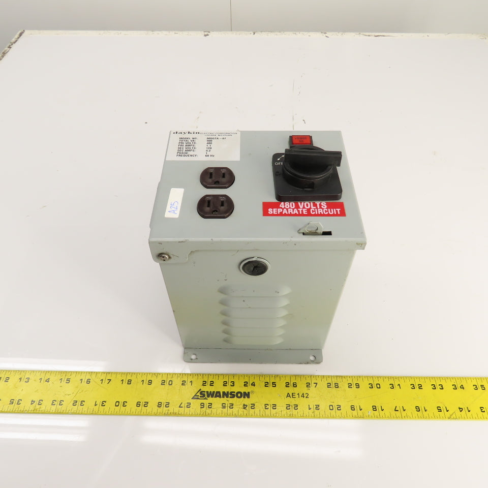 Daykin MDGTA-07 500VA Transformer Disconnect Pri 480V 1.1A Sec 120V 4.2A 1PH