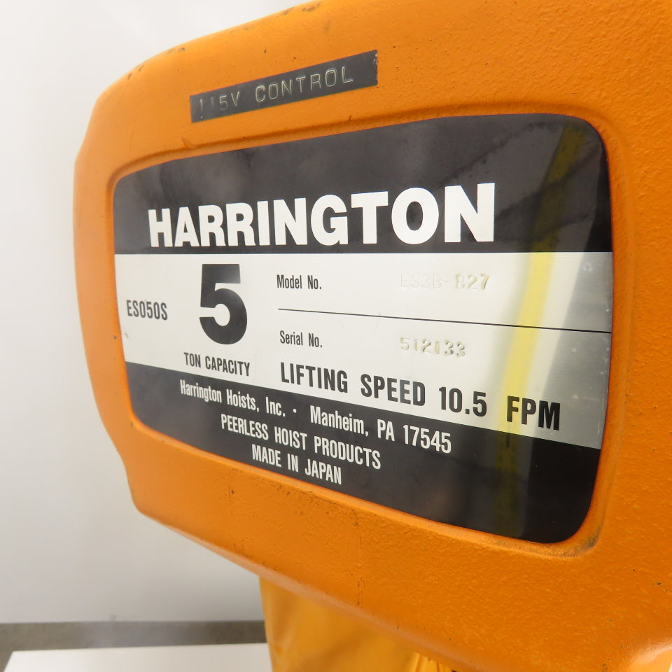 Harrington ES3B-827 5 Ton 10,000LB Electric Chain Hoist 15'Lift 10.5FPM 230/460V