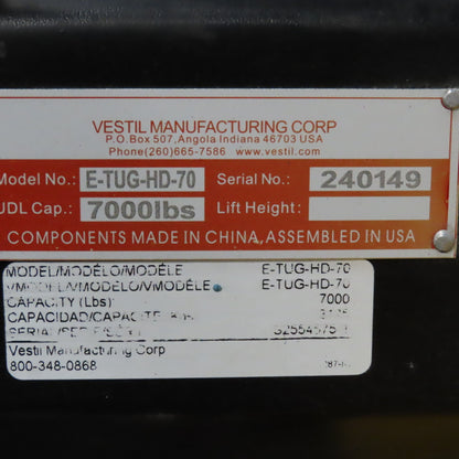 2024 Vestil 24V 7000Lbs Cap Trailer Mover Spotter 2" Ball 30-34" Height