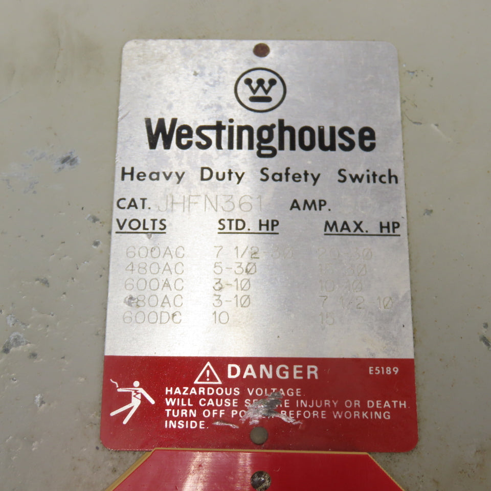 Westinghouse JHFN361 30A Fusible Heavy Duty Safety Disconnect Switch 600VAC