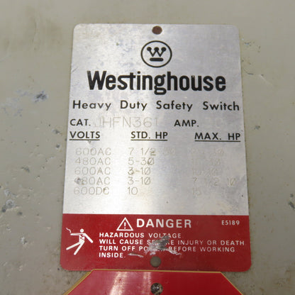 Westinghouse JHFN361 30A Fusible Heavy Duty Safety Disconnect Switch 600VAC