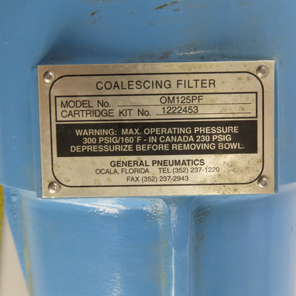 General Pneumatics OM125PF Coalescing Filter 1" NPT (Cartridge 1222453)