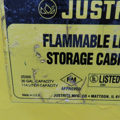 Justrite 25300 30 Gal Flammable Liquid Storage Cabinet 2 Shelf 43" x 18" x 44"