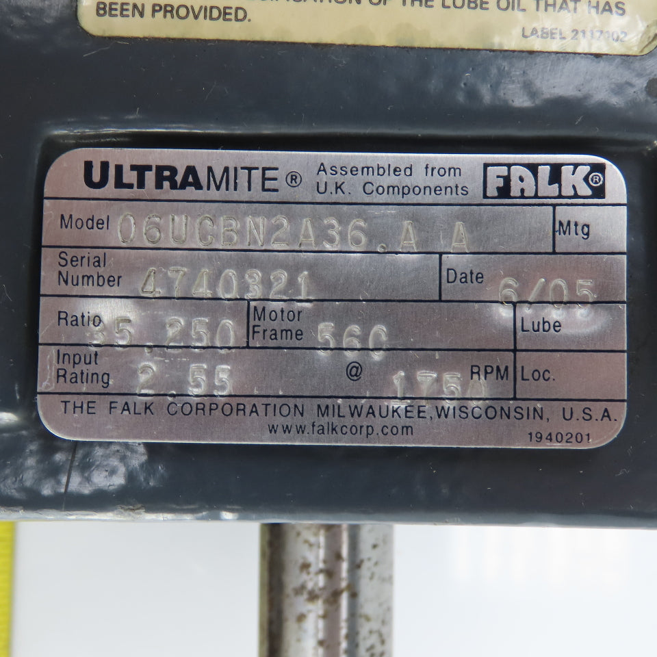 Falk 06UCBN2A36.AA Ultramite 35.25:1 Ratio Inline Gear Box 56C Frame 2.55HP