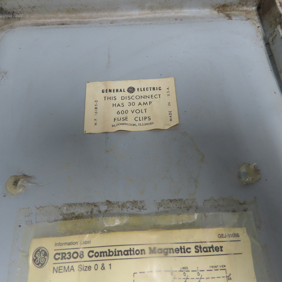 General Electric CR308 Size 0, 1 Combination Starter Disconnect 30A 600V Fused