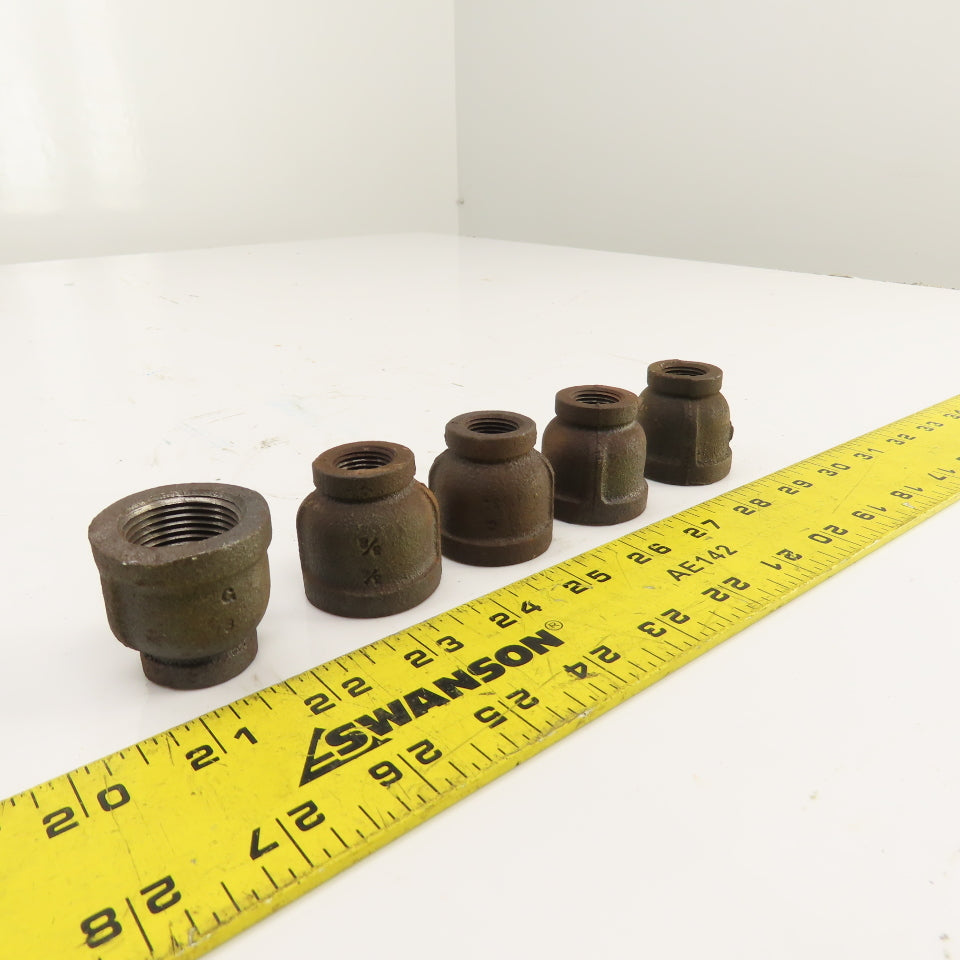 3/4" x 3/8" NPT Black iron Pipe Bell Reducer Fitting Lot Of 5