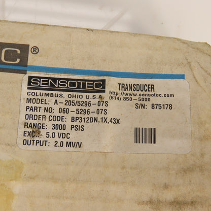 Sensotec 060-5296-07S A-205/5296-07S Pressure Transducer 3000PSIS 5.0VDC NEW