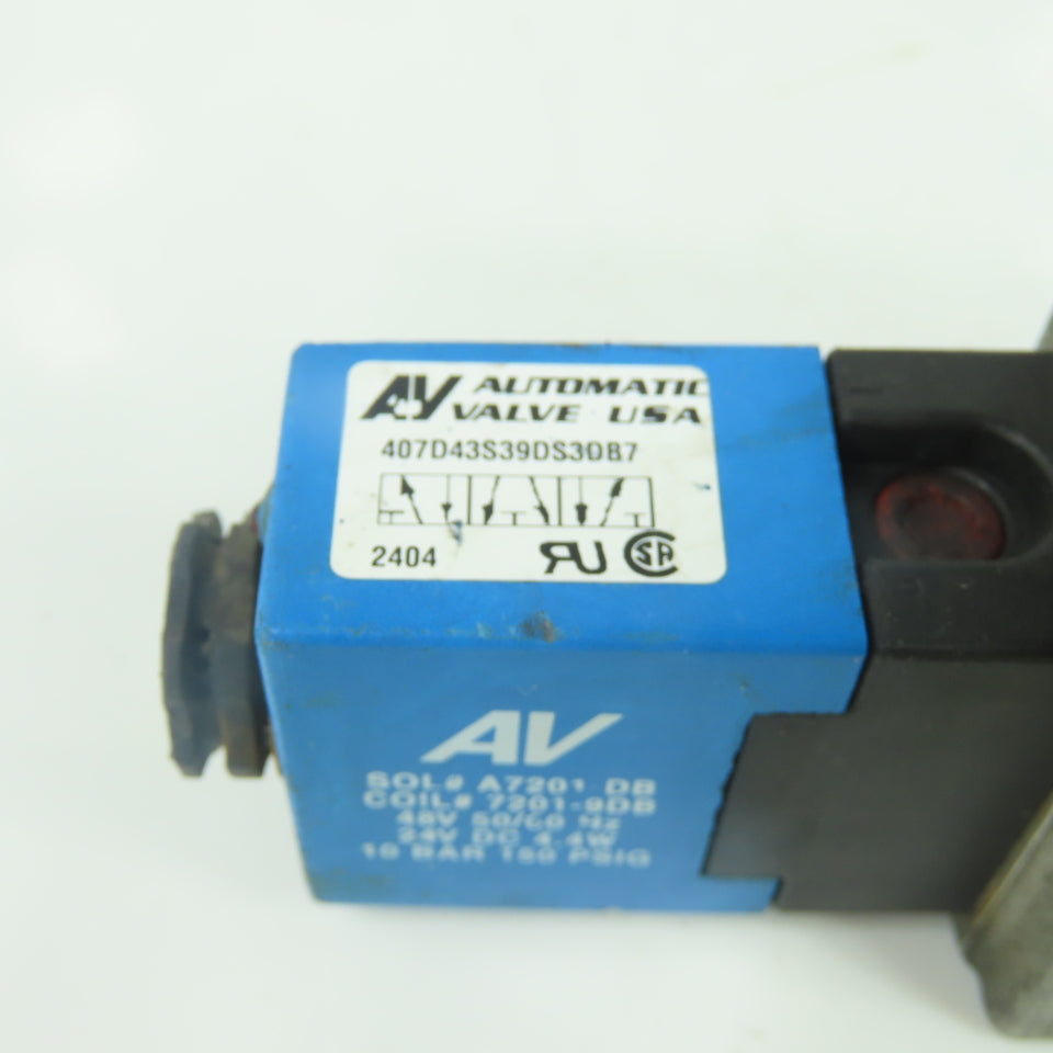 Automatic Valve 407D43S39DS3DB7 Pneumatic Directional Solenoid Valve 24V 150PSIG