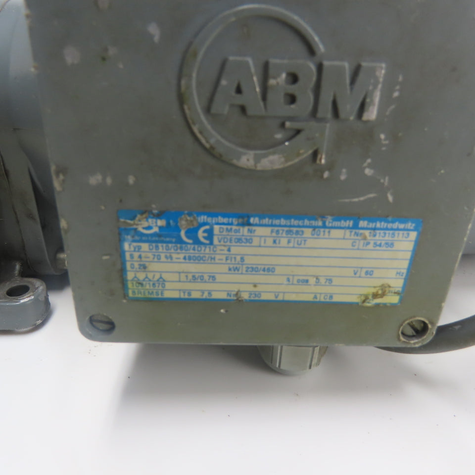 ABM DB10/G80/4D71C-4 0.25Kw 15:1 Inline Gear Motor 230/460V 3Ph 109RPM W/Brake