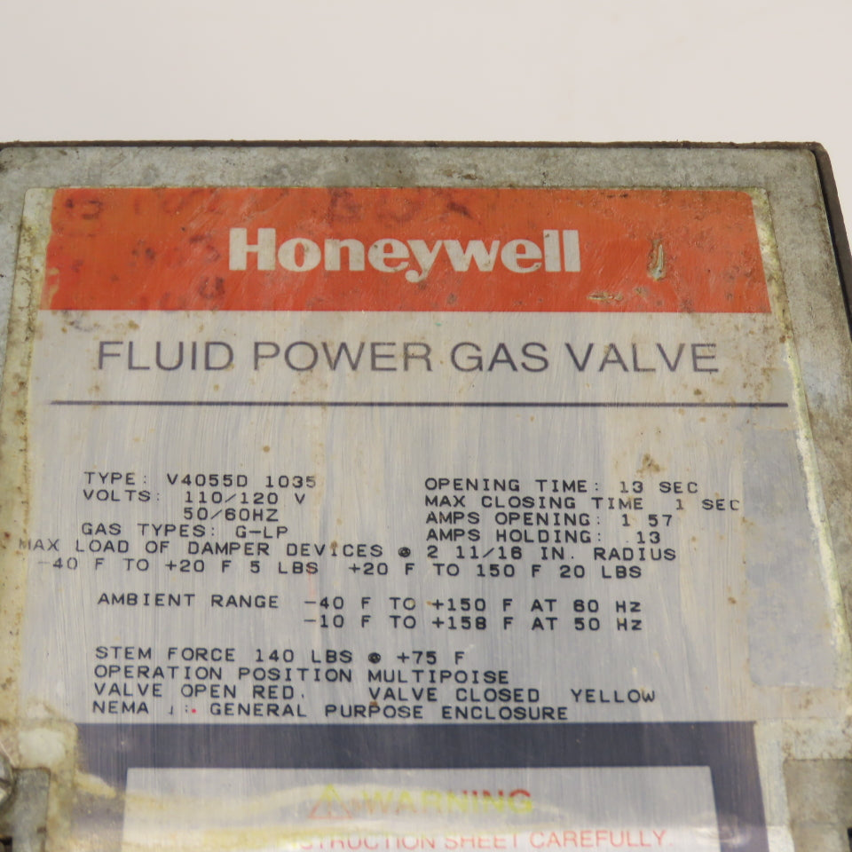 Honeywell V4055D 1035 Power Gas Valve Actuator 13 Sec Opening 120V G-LP