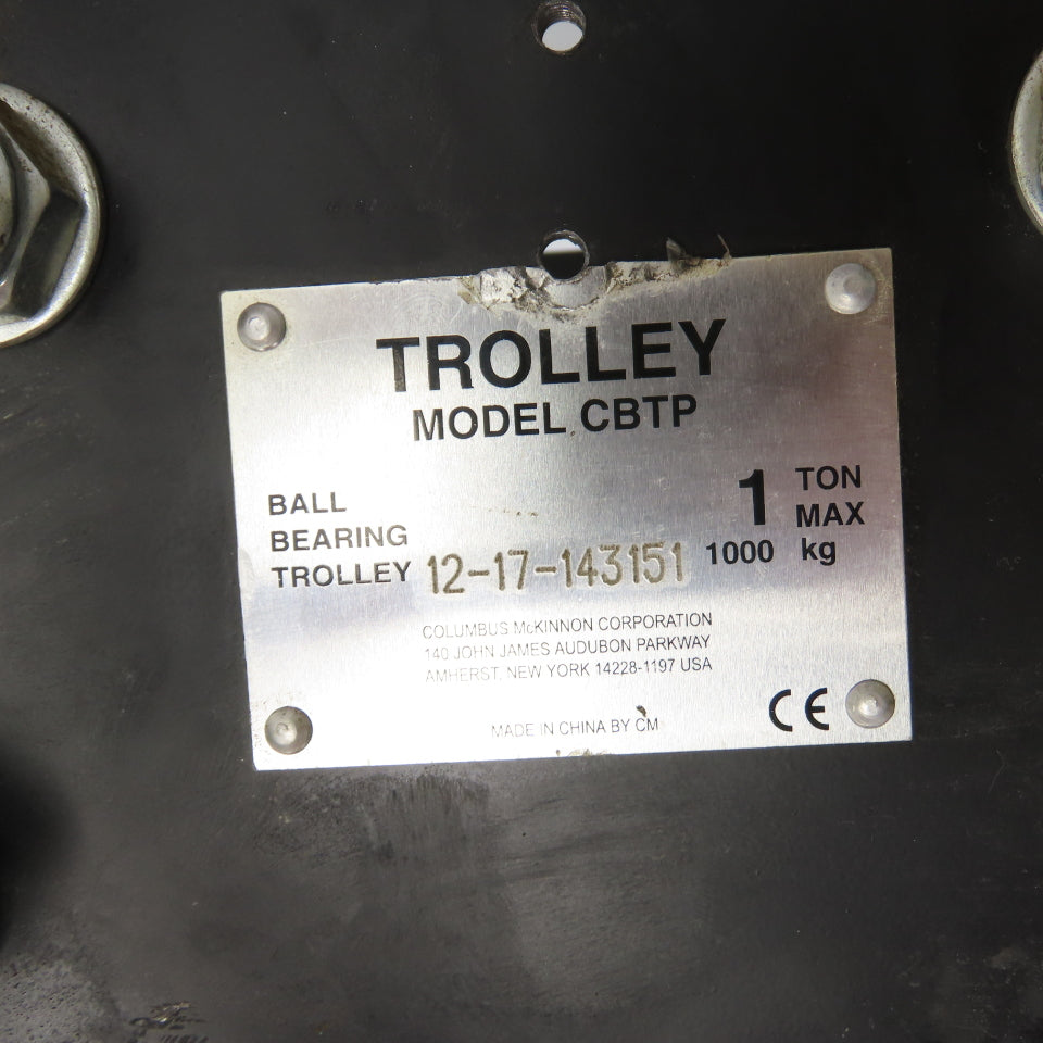 CM Model CBTP 1-Ton 2000LB Ball Bearing Trolley 2" To 8' Flanges