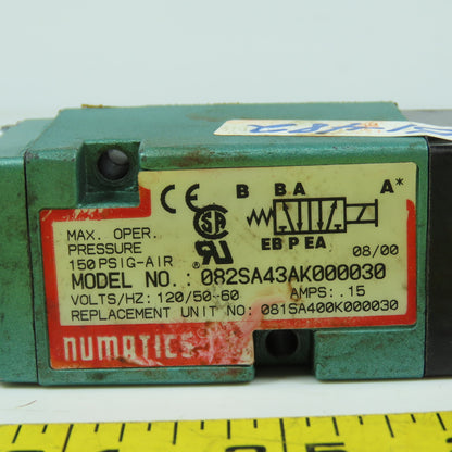 Numatics 082SA43AK000030 Pneumatic Solenoid Control Valve 150PSIG 120V