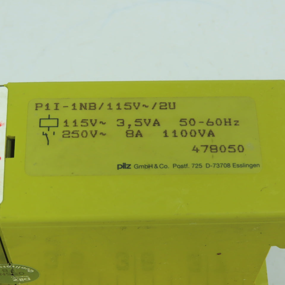 Pilz P1I-1NB Safety Relay 115/250VAC 3.5VA 8A 50/60HZ (No Cover)