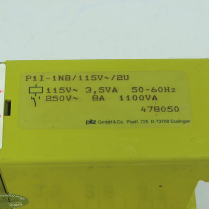 Pilz P1I-1NB Safety Relay 115/250VAC 3.5VA 8A 50/60HZ (No Cover)