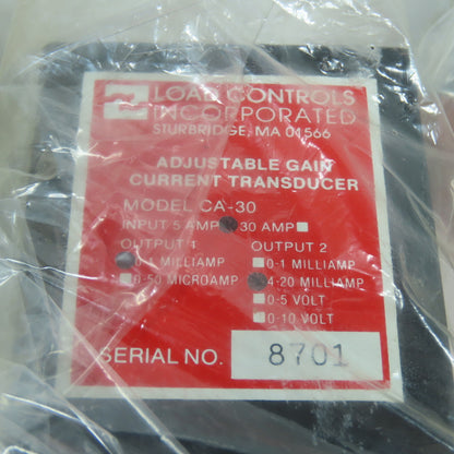 Load Controls Inc. CA-30 30A Adjustable Gain Current Transducer 0-1Milliamp NEW