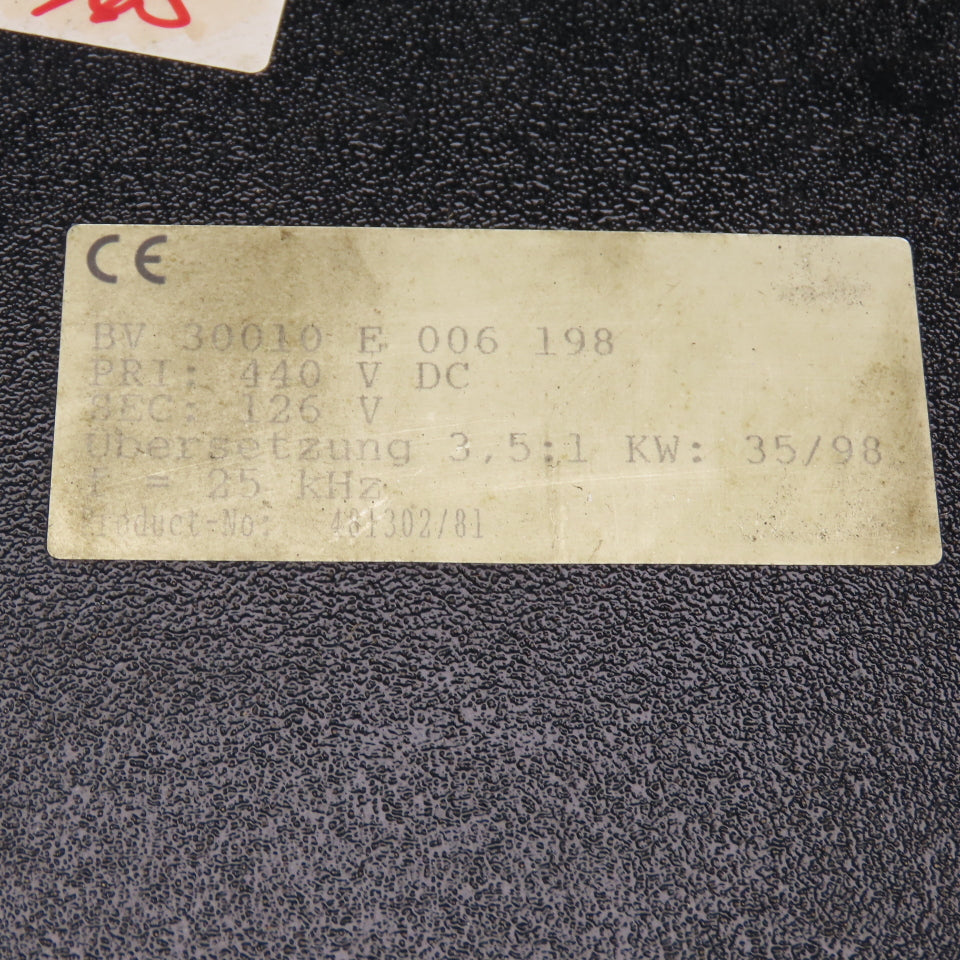 BV 30010 E 006 198 3.5:1 KW Transformer Pri 440V DC Sec 126V F=25KHZ