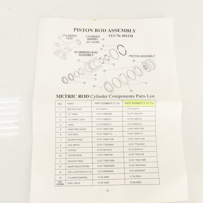 13-76-3011M 3-1/2" Cylinder Piston Assembly Kit 13-73-3010