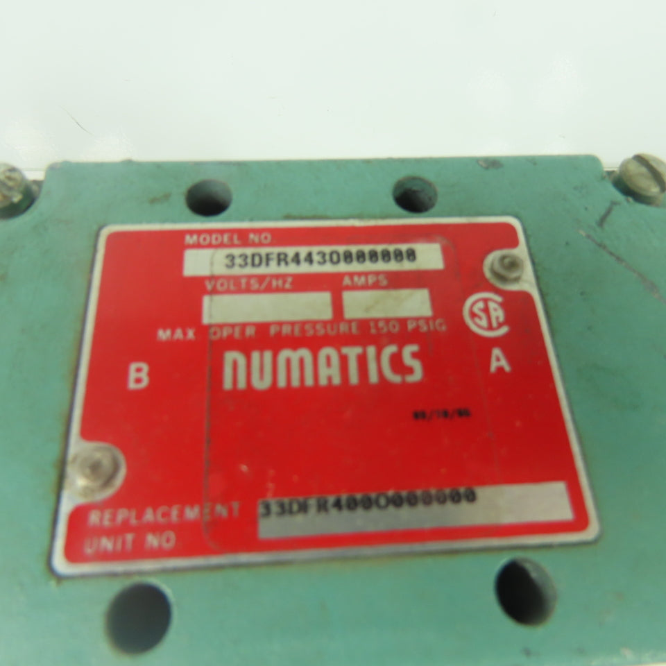 Numatics 33DFR443O000000 Pneumatic Solenoid Valve 150PSIG W/ Manifold base