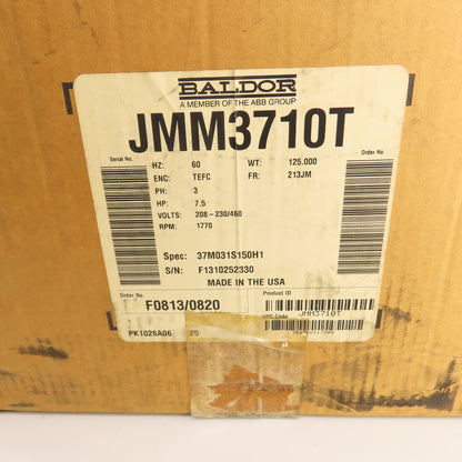 Baldor JMM3710T 7.5HP AC Electric Motor 1770RPM 208-230/460V 3PH 213JM Frame New