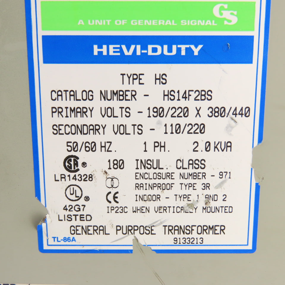 Hevi-Duty HS14F2BS 2.0kVA 1PH Transformer Pri 220/440 Sec 110/220 50/60HZ Tested
