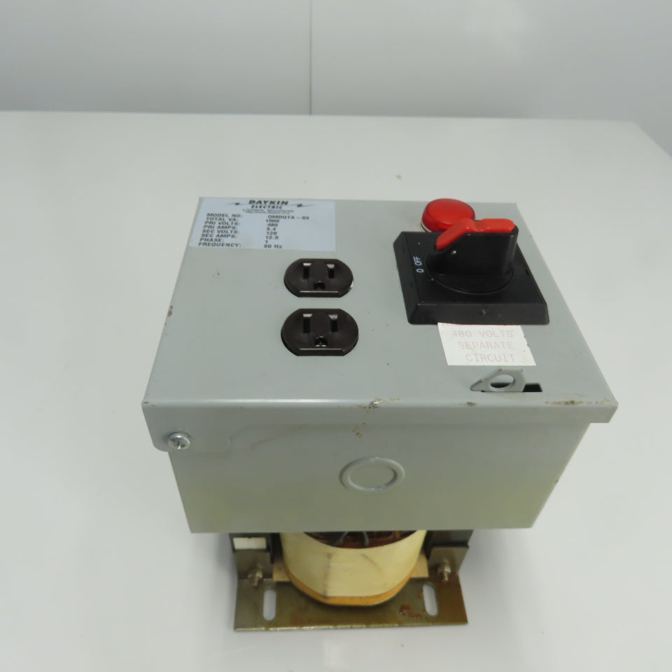 Daykin OMDGTA-03 1Ph Transformer Disconnect 1500VA 3.4A 480V Pri 12.5A 120V Sec