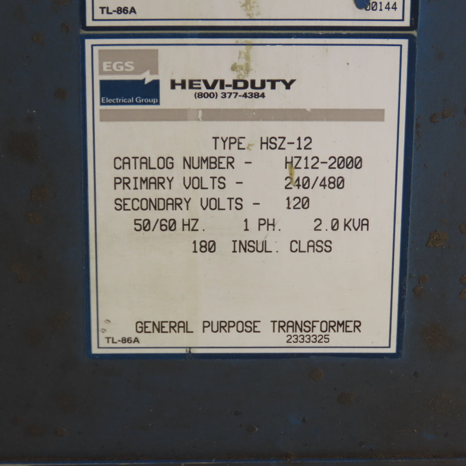 Hevi-Duty HSZ-12 HZ12-2000 2.0kVA 1PH Transformer Pri 240/480 Sec 120V Tested