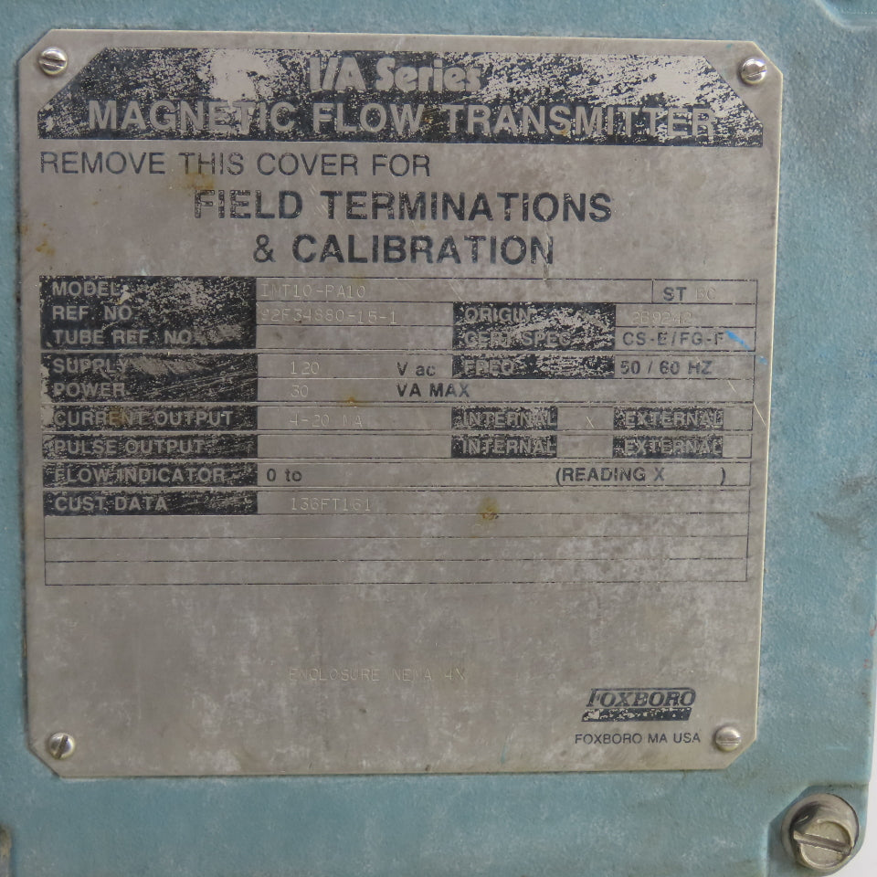 Foxboro IMT10-PA10 I/A Series Magnetic Flow Transmitter 120V 4-20Ma Output