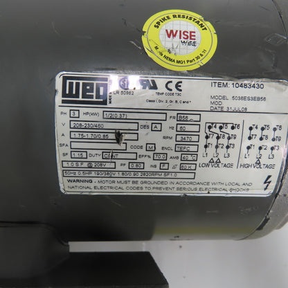 WEG 5036ES3EB56 1/2HP AC Electric Motor 3Ph 230/460V B56 Frame 3470RPM