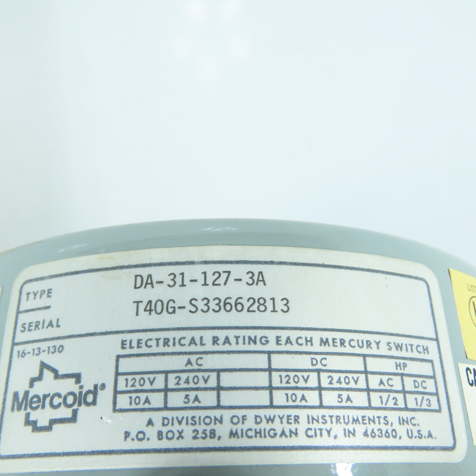 Mercoid Control DA-31-127-3A 120/240V Pressure Switch 1/8-20 PSIG