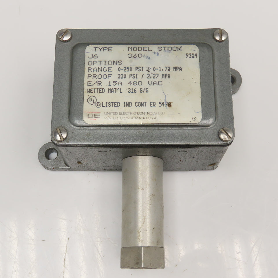 United Electric Controls Type J6 Model 360 0-250PSI 480VAC Pressure Switch