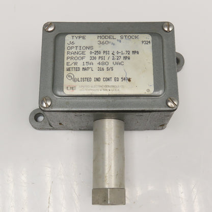 United Electric Controls Type J6 Model 360 0-250PSI 480VAC Pressure Switch