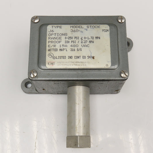 United Electric Controls Type J6 Model 360 0-250PSI 480VAC Pressure Switch
