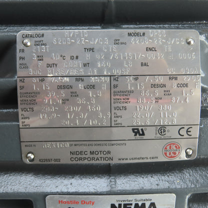 Nidec H7P1D DP54 7.5HP AC Electric Motor 230/460V 3PH 3530RPM 213T Frame Tested
