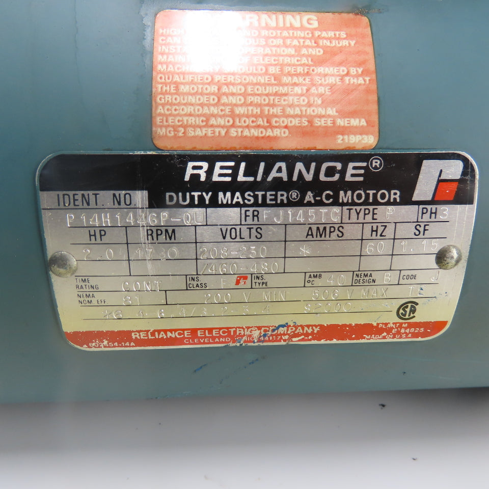 Reliance P14H1446P-QU 2HP AC Electric Motor 3Ph 230/460V 1730RPM FJ145TC