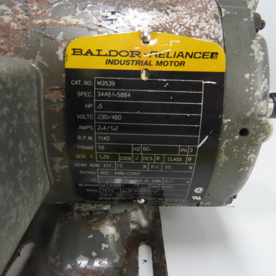 Baldor M3539 .5HP AC Electric Motor 3Ph 230/460V 56 Frame 1140RPM