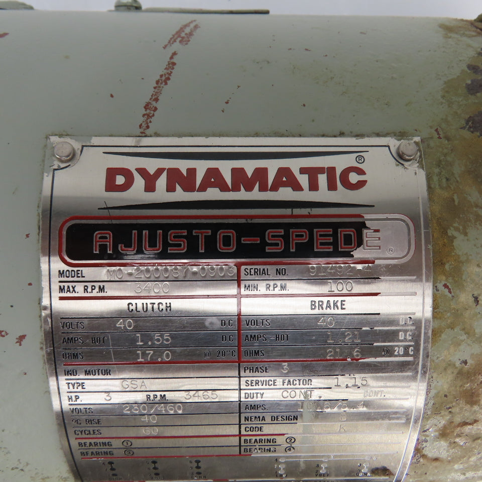 Dynamatic M0-200087-0903 3HP Adjusto-Spede Clutch Motor 100-3400RPM 230/460V