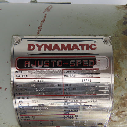 Dynamatic M0-200087-0903 3HP Adjusto-Spede Clutch Motor 100-3400RPM 230/460V