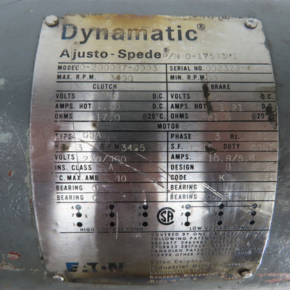 Dynamatic M0-200087-0903 3HP Adjusto-Spede Clutch Motor 100-3400RPM 230/460V