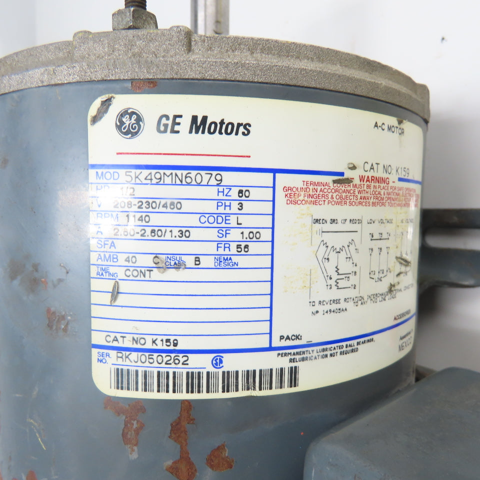 GE General Electric 5K49MN6079 1/2HP AC Electric Motor 3Ph 230/460V 1140RPM 56