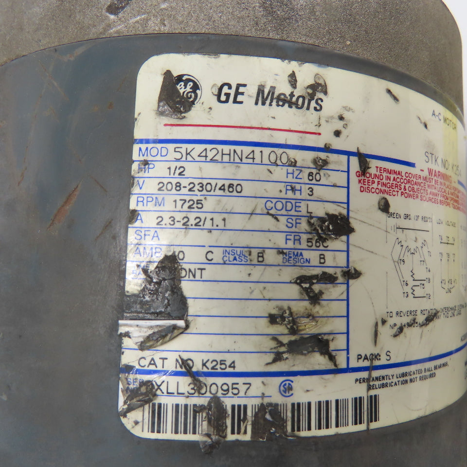 GE General Electric 5K42HN4100 1/2HP AC Electric Motor 3Ph 230/460V 1725RPM 56C