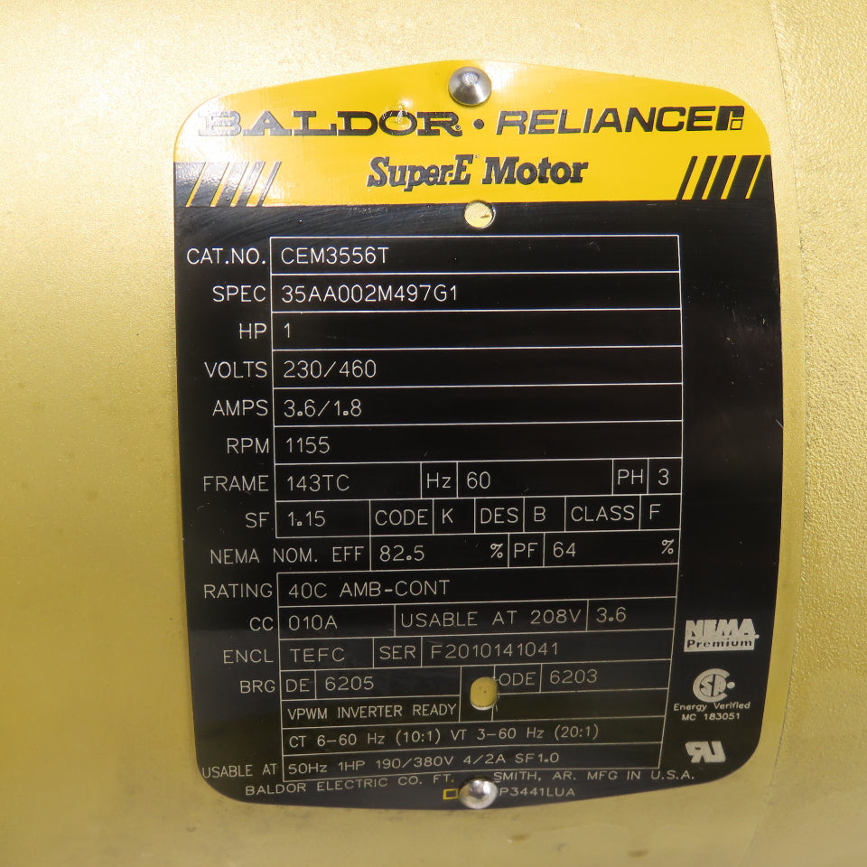 Baldor CEM3556T 1HP AC Electric Motor 3Ph 230/460V 1155RPM 143TC Frame