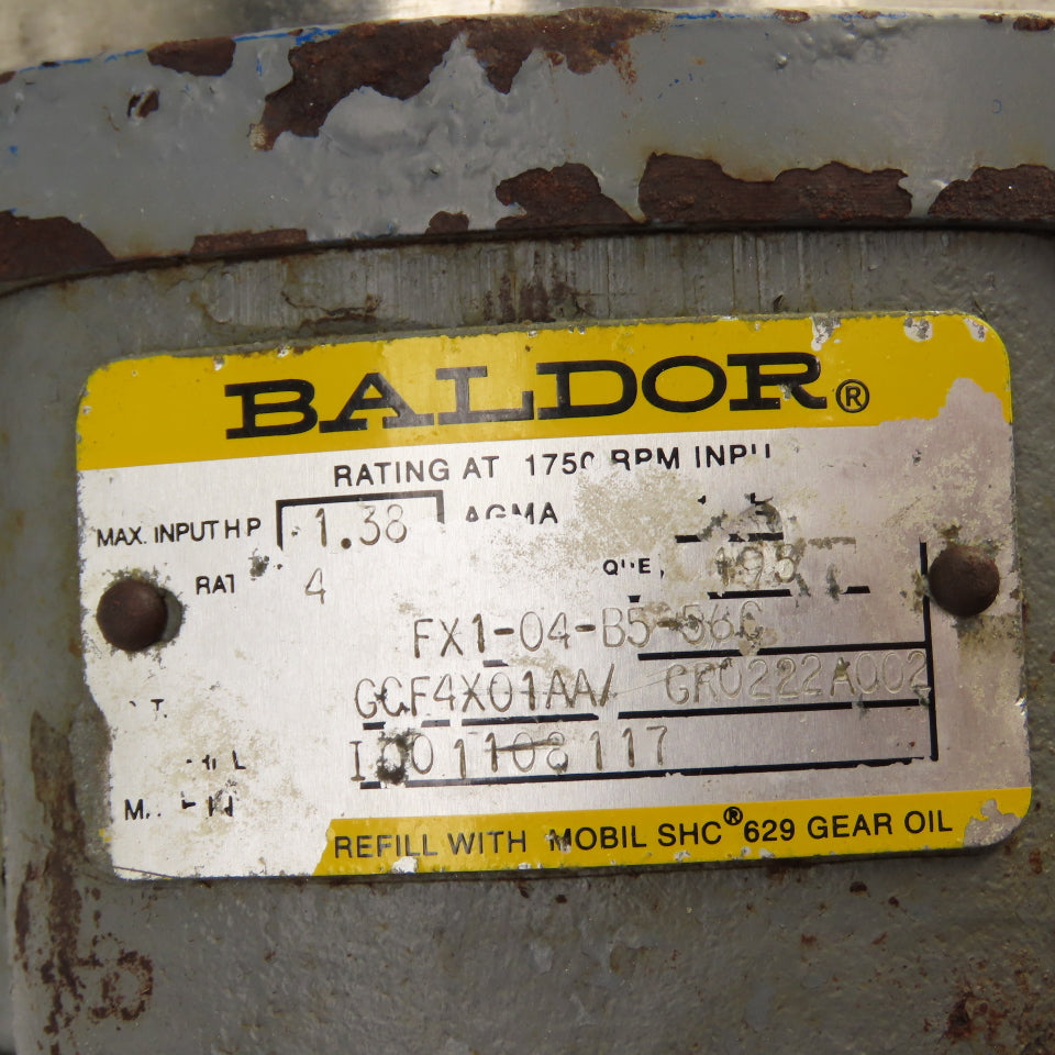 Baldor FX1-04-B5-56C 4:1 Ratio Inline Gear Motor 90VDC 1/2HP 437.5RPM 5/8"