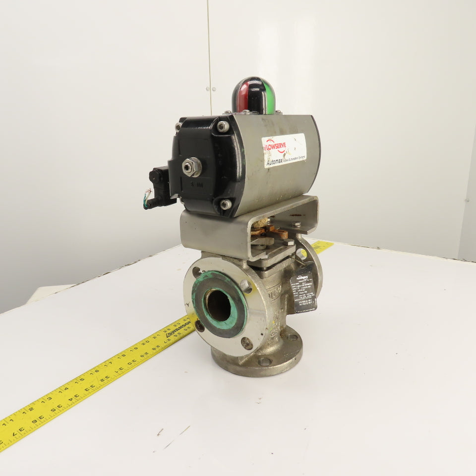 Durco 2" Stainless 3-Way Flanged Valve W/Flowserve Pneumatic Actuator B100DS