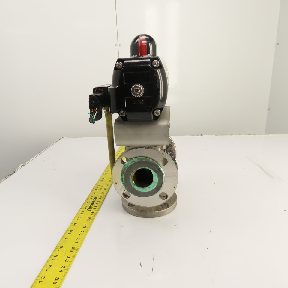 Durco 2" Stainless 3-Way Flanged Valve W/Flowserve Pneumatic Actuator B100DS
