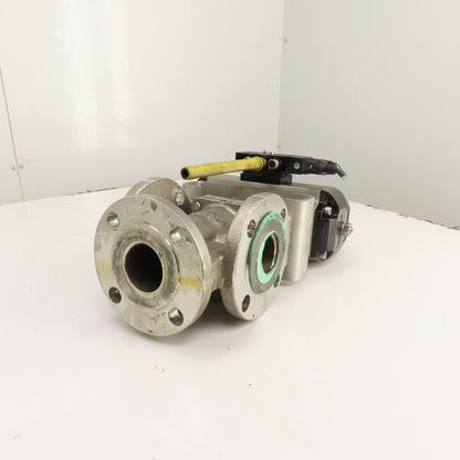 Durco 2" Stainless 3-Way Flanged Valve W/Flowserve Pneumatic Actuator B100DS